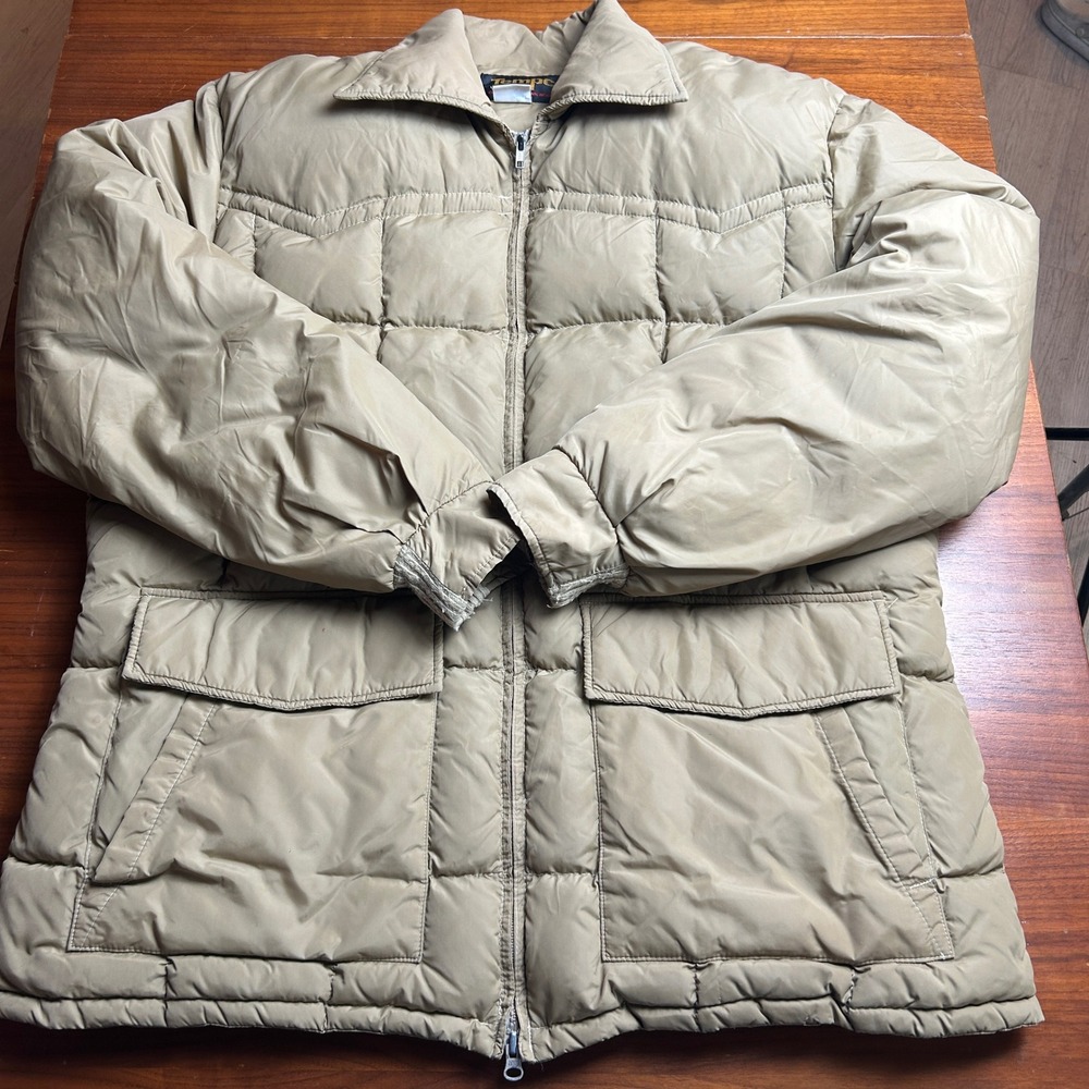 Vintage Tempco Goose Down Puffer Jacket Mens Tan Beige Quilted Made in USA